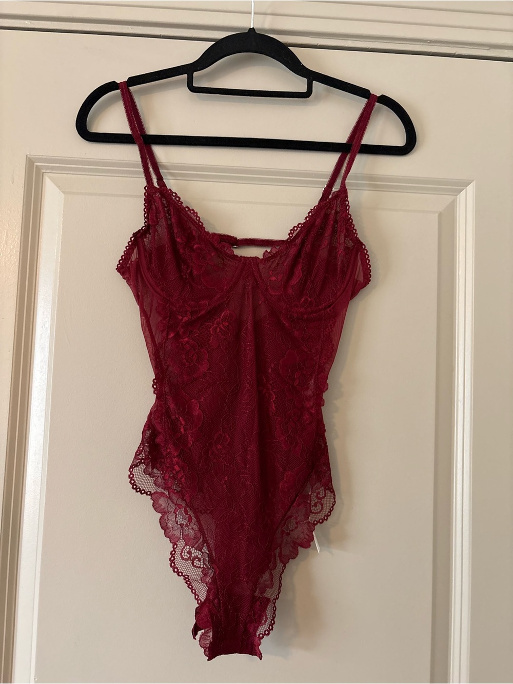 Kat The Label Sheer Lace Bodysuit in Deep Wine